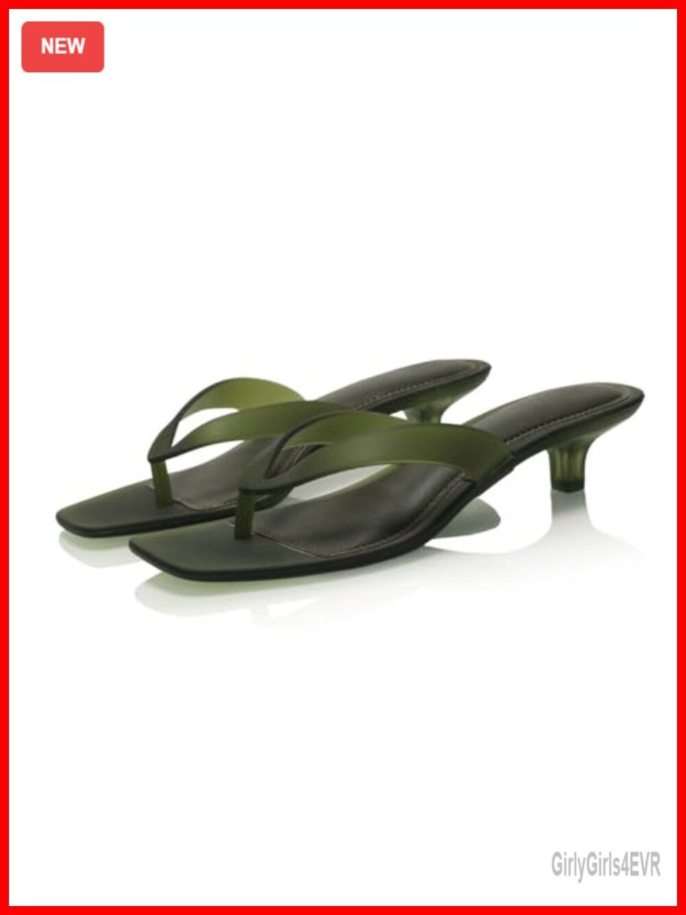 Women's Kitten Heel Thong Sandals Clear Frosted Square Open Toe Slip On Low